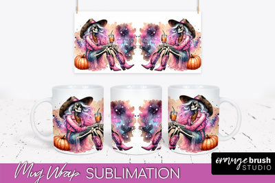 Cowgirl Mug Wrap - Halloween Skeleton Mug Sublimation Sublimation OrangeBrushStudio 