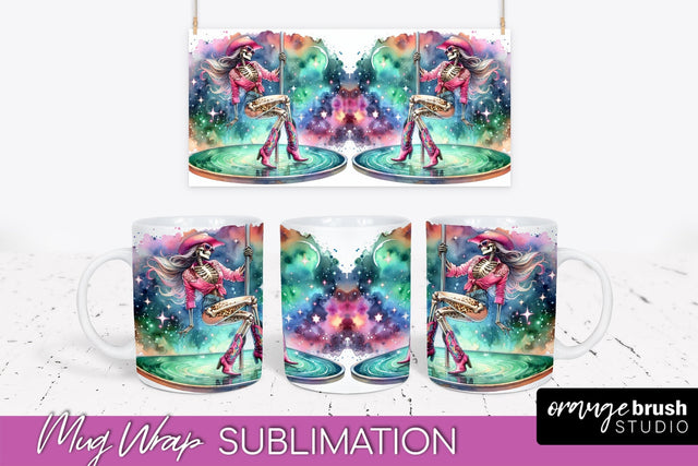 Cowgirl Mug Wrap - Halloween Skeleton Mug Sublimation Sublimation OrangeBrushStudio 