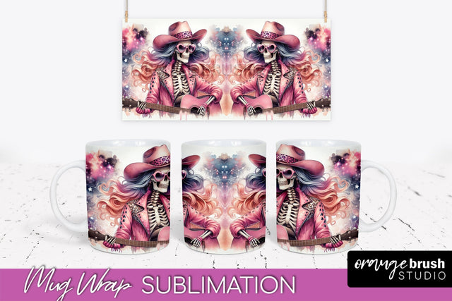 Cowgirl Mug Wrap - Halloween Skeleton Mug Sublimation Sublimation OrangeBrushStudio 
