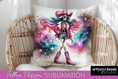 Cowgirl Pillow Sublimation - Halloween Skeleton Pillow Cover Sublimation OrangeBrushStudio 