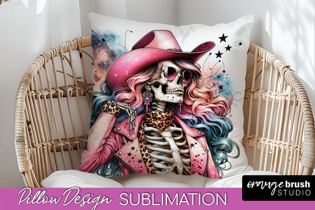 Cowgirl Pillow Sublimation - Halloween Skeleton Pillow Cover Sublimation OrangeBrushStudio 