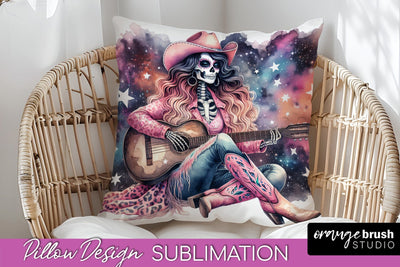 Cowgirl Pillow Sublimation - Halloween Skeleton Pillow Cover Sublimation OrangeBrushStudio 