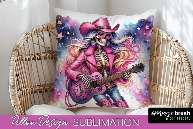 Cowgirl Pillow Sublimation - Halloween Skeleton Pillow Cover Sublimation OrangeBrushStudio 