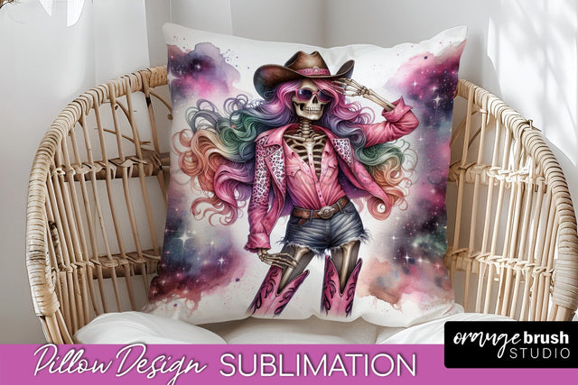 Cowgirl Pillow Sublimation - Halloween Skeleton Pillow Cover Sublimation OrangeBrushStudio 