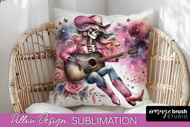 Cowgirl Pillow Sublimation - Halloween Skeleton Pillow Cover Sublimation OrangeBrushStudio 
