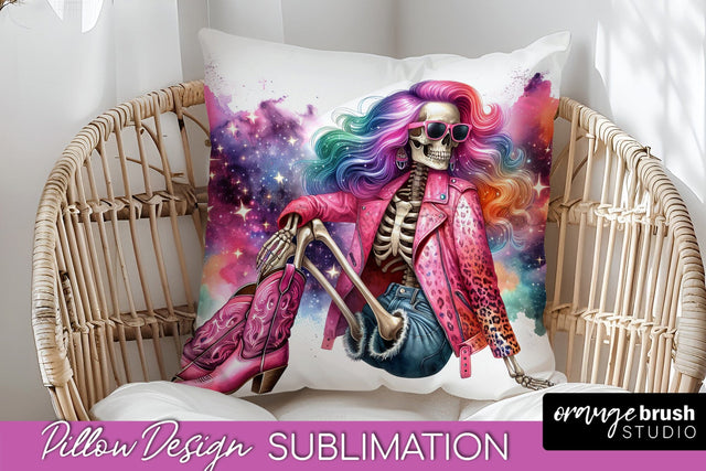 Cowgirl Pillow Sublimation - Halloween Skeleton Pillow Cover Sublimation OrangeBrushStudio 