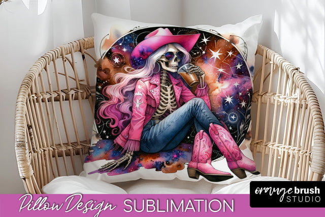 Cowgirl Pillow Sublimation - Halloween Skeleton Pillow Cover Sublimation OrangeBrushStudio 