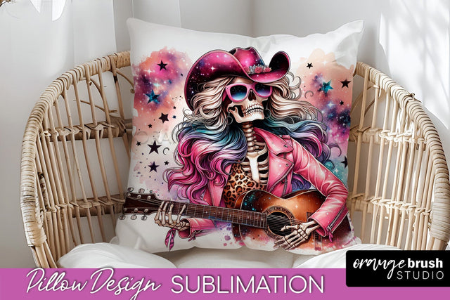 Cowgirl Pillow Sublimation - Halloween Skeleton Pillow Cover Sublimation OrangeBrushStudio 