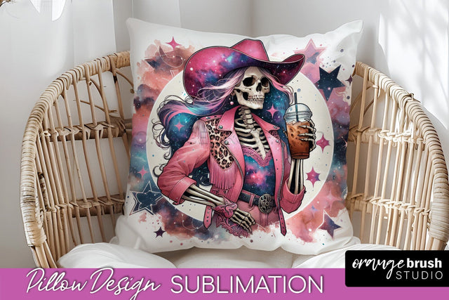 Cowgirl Pillow Sublimation - Halloween Skeleton Pillow Cover Sublimation OrangeBrushStudio 