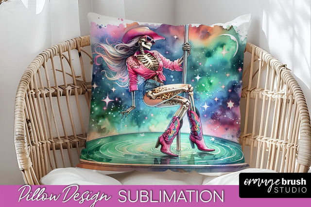 Cowgirl Pillow Sublimation - Halloween Skeleton Pillow Cover Sublimation OrangeBrushStudio 