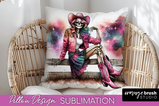 Cowgirl Pillow Sublimation - Halloween Skeleton Pillow Cover Sublimation OrangeBrushStudio 