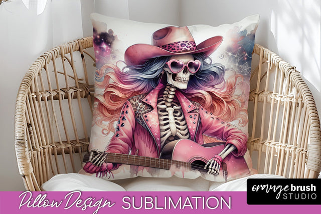 Cowgirl Pillow Sublimation - Halloween Skeleton Pillow Cover Sublimation OrangeBrushStudio 