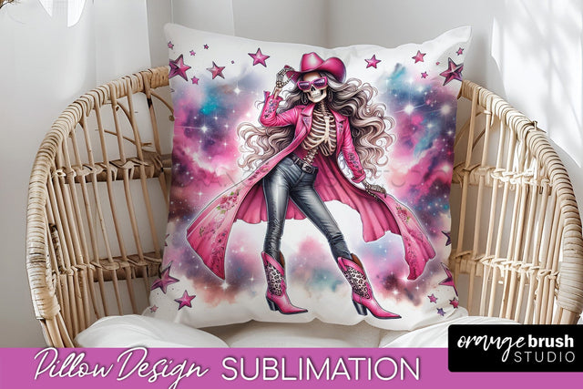 Cowgirl Pillow Sublimation - Halloween Skeleton Pillow Cover Sublimation OrangeBrushStudio 