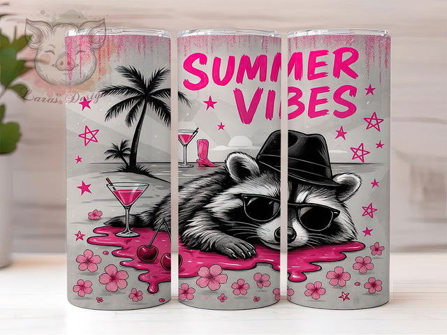 Cowgirl Raccoon Summer Vibes Tumbler, Raccoon Tumbler Design, Summer Vibes Tumbler, 20oz Skinny Tumbler, Whimsical Tumbler Wrap, Boho Animal Tumbler, Sublimation Summer Tumbler Sublimation Lara' s Designs 