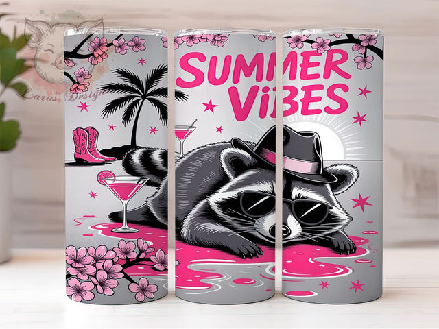Cowgirl Raccoon Summer Vibes Tumbler, Raccoon Tumbler Design, Summer Vibes Tumbler, 20oz Skinny Tumbler, Whimsical Tumbler Wrap, Boho Animal Tumbler, Sublimation Summer Tumbler Sublimation Lara' s Designs 