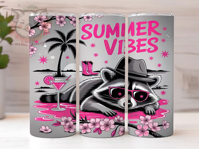 Cowgirl Raccoon Summer Vibes Tumbler, Raccoon Tumbler Design, Summer Vibes Tumbler, 20oz Skinny Tumbler, Whimsical Tumbler Wrap, Boho Animal Tumbler, Sublimation Summer Tumbler Sublimation Lara' s Designs 