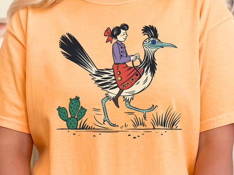 Cowgirl Roadrunner PNG Funny Western Bird Rodeo Cowgirl Riding Desert Animal Texas Humor Shirt Design SVG DesignDestine 