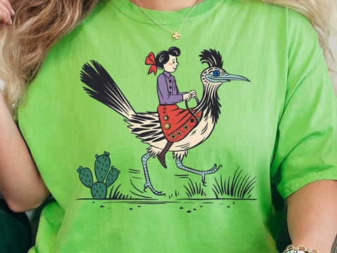 Cowgirl Roadrunner PNG Funny Western Bird Rodeo Cowgirl Riding Desert Animal Texas Humor Shirt Design SVG DesignDestine 