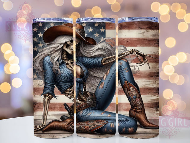 Cowgirl Skeleton Denim 20oz Western Tumbler, Cowgirl Tumbler, Skeleton Design, Denim Art, 20oz Wrap, Western Decor, Halloween Gift, Country Style Sublimation SvggirlplusArt 