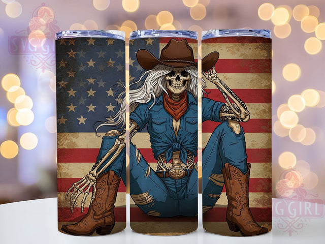 Cowgirl Skeleton Denim 20oz Western Tumbler, Cowgirl Tumbler, Skeleton Design, Denim Art, 20oz Wrap, Western Decor, Halloween Gift, Country Style Sublimation SvggirlplusArt 