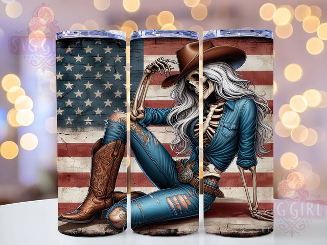 Cowgirl Skeleton Denim 20oz Western Tumbler, Cowgirl Tumbler, Skeleton Design, Denim Art, 20oz Wrap, Western Decor, Halloween Gift, Country Style Sublimation SvggirlplusArt 
