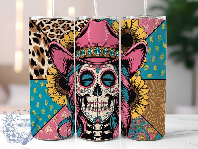 Cowgirl Skeleton Western Skull Tumbler, Skeleton Tumbler Wrap, 20oz Sublimation, Western Skull Cup, Gothic Cowgirl Design, Spooky Tumbler Wrap, Country Girl Gift Sublimation ToriDesigns 