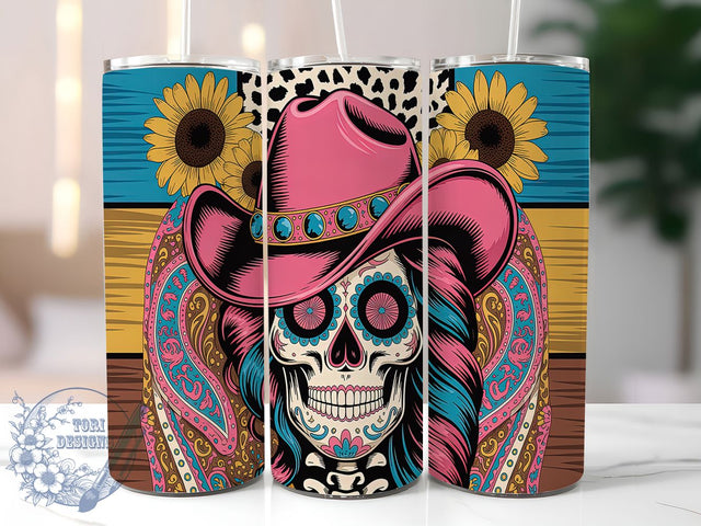 Cowgirl Skeleton Western Skull Tumbler, Skeleton Tumbler Wrap, 20oz Sublimation, Western Skull Cup, Gothic Cowgirl Design, Spooky Tumbler Wrap, Country Girl Gift Sublimation ToriDesigns 