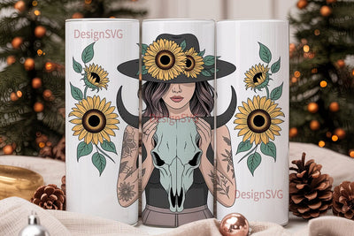 Cowgirl Sunflower Skull 20oz Tumbler Sublimation DesignSVG 