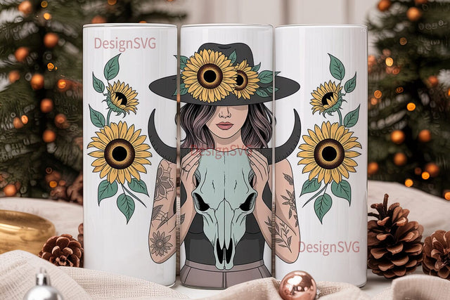 Cowgirl Sunflower Skull 20oz Tumbler Sublimation DesignSVG 