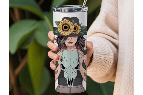 Cowgirl Sunflower Skull 20oz Tumbler Sublimation DesignSVG 