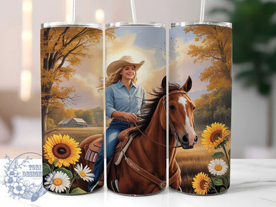 Cowgirl Sunflower Western Tumbler, Western Floral Sublimation Design, Rustic Country Cup Art, 20oz Cowgirl Tumbler, Whimsical Sunflower Mug, Stylish Western Cup, Cozy Rustic Wrap Sublimation ToriDesigns 