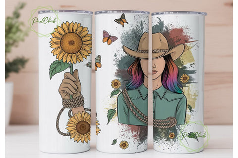 Cowgirl Sunflowers 20oz Tumbler Wrap Sublimation PixelChick 