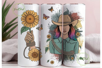 Cowgirl Sunflowers 20oz Tumbler Wrap Sublimation PixelChick 