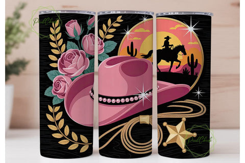 Cowgirl Sunset 20oz Tumbler Wrap Sublimation PixelChick 