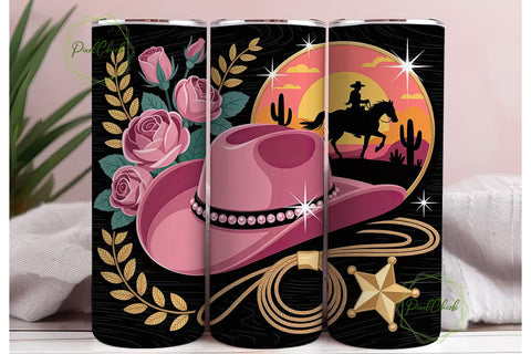Cowgirl Sunset 20oz Tumbler Wrap Sublimation PixelChick 