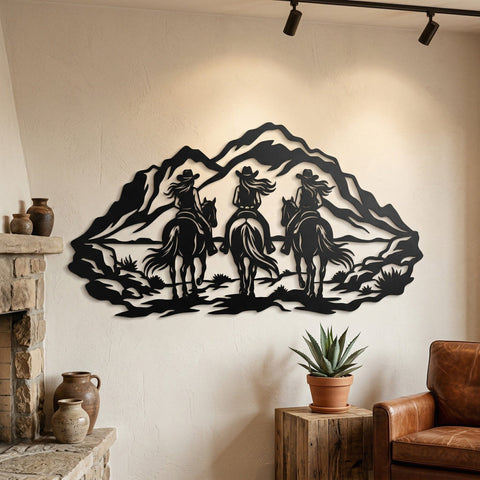 Cowgirl Trio Laser SVG, Horse Rider Scene, CNC Plasma Cut File, Metal Wall Art DXF, Rustic Ranch Decor Laser Cut Design, Western Laser Art SVG HappyDesignStudio 