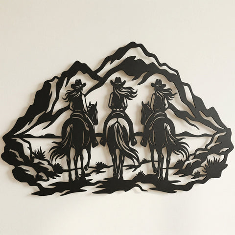 Cowgirl Trio Laser SVG, Horse Rider Scene, CNC Plasma Cut File, Metal Wall Art DXF, Rustic Ranch Decor Laser Cut Design, Western Laser Art SVG HappyDesignStudio 