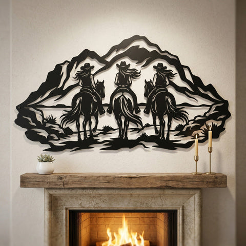 Cowgirl Trio Laser SVG, Horse Rider Scene, CNC Plasma Cut File, Metal Wall Art DXF, Rustic Ranch Decor Laser Cut Design, Western Laser Art SVG HappyDesignStudio 