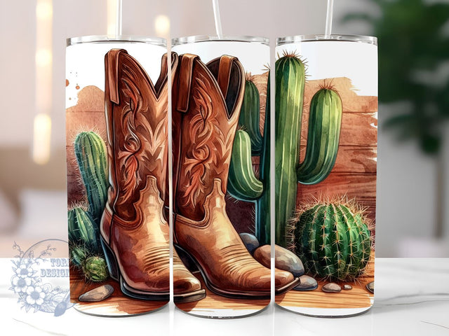 Cowgirl Tumbler, Cowgirl Boots and Cactus 20 oz Tumbler, Country Tumbler Wrap, Western Tumbler Wrap, Straight & Tapered Tumbler Wrap PNG, Instant Digital Download PNG Sublimation ToriDesigns 