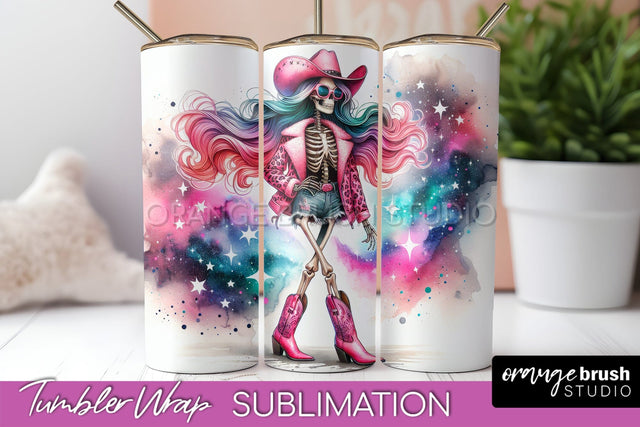 Cowgirl Tumbler Wrap PNG - Skeleton Tumbler Sublimation Sublimation OrangeBrushStudio 