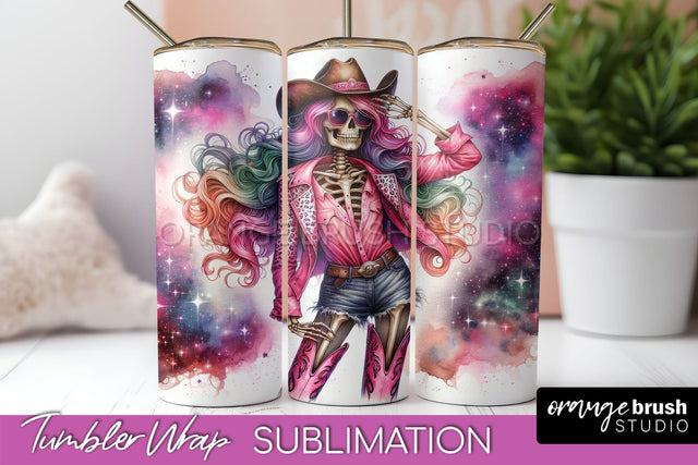 Cowgirl Tumbler Wrap PNG - Skeleton Tumbler Sublimation Sublimation OrangeBrushStudio 