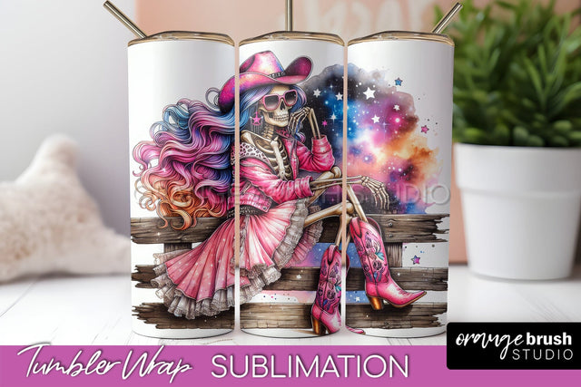 Cowgirl Tumbler Wrap PNG - Skeleton Tumbler Sublimation Sublimation OrangeBrushStudio 
