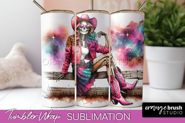 Cowgirl Tumbler Wrap PNG - Skeleton Tumbler Sublimation Sublimation OrangeBrushStudio 