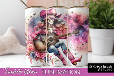Cowgirl Tumbler Wrap PNG - Skeleton Tumbler Sublimation Sublimation OrangeBrushStudio 