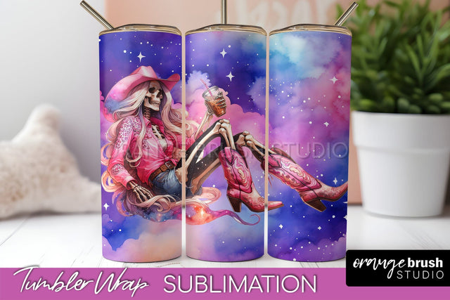 Cowgirl Tumbler Wrap PNG - Skeleton Tumbler Sublimation Sublimation OrangeBrushStudio 