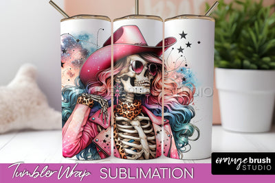Cowgirl Tumbler Wrap PNG - Skeleton Tumbler Sublimation Sublimation OrangeBrushStudio 