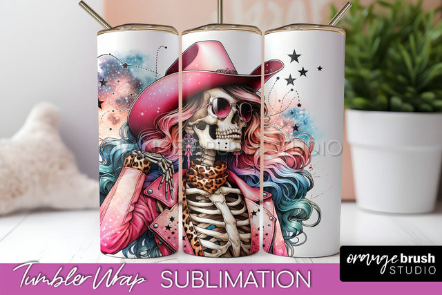 Cowgirl Tumbler Wrap PNG - Skeleton Tumbler Sublimation Sublimation OrangeBrushStudio 