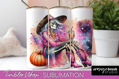 Cowgirl Tumbler Wrap PNG - Skeleton Tumbler Sublimation Sublimation OrangeBrushStudio 