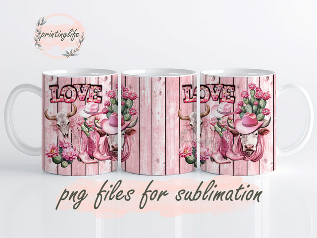 Cowgirl Valentine Mug Wrap Design, Instant Digital Design Download Mug Wrap Design, Mug Design PNG Sublimation PrintingLife 
