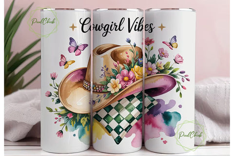 Cowgirl Vibes 20oz Tumbler Wrap Sublimation PixelChick 
